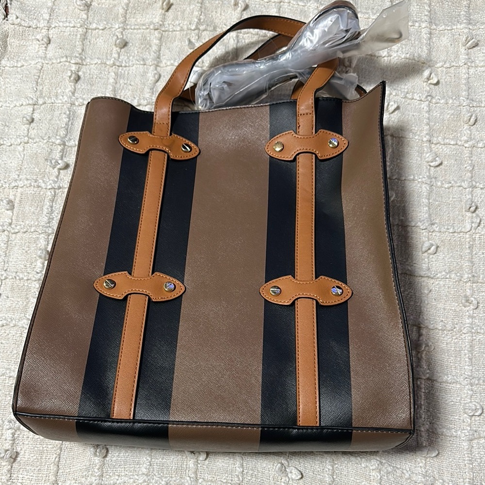Brown and Black Striped Men's Bag
